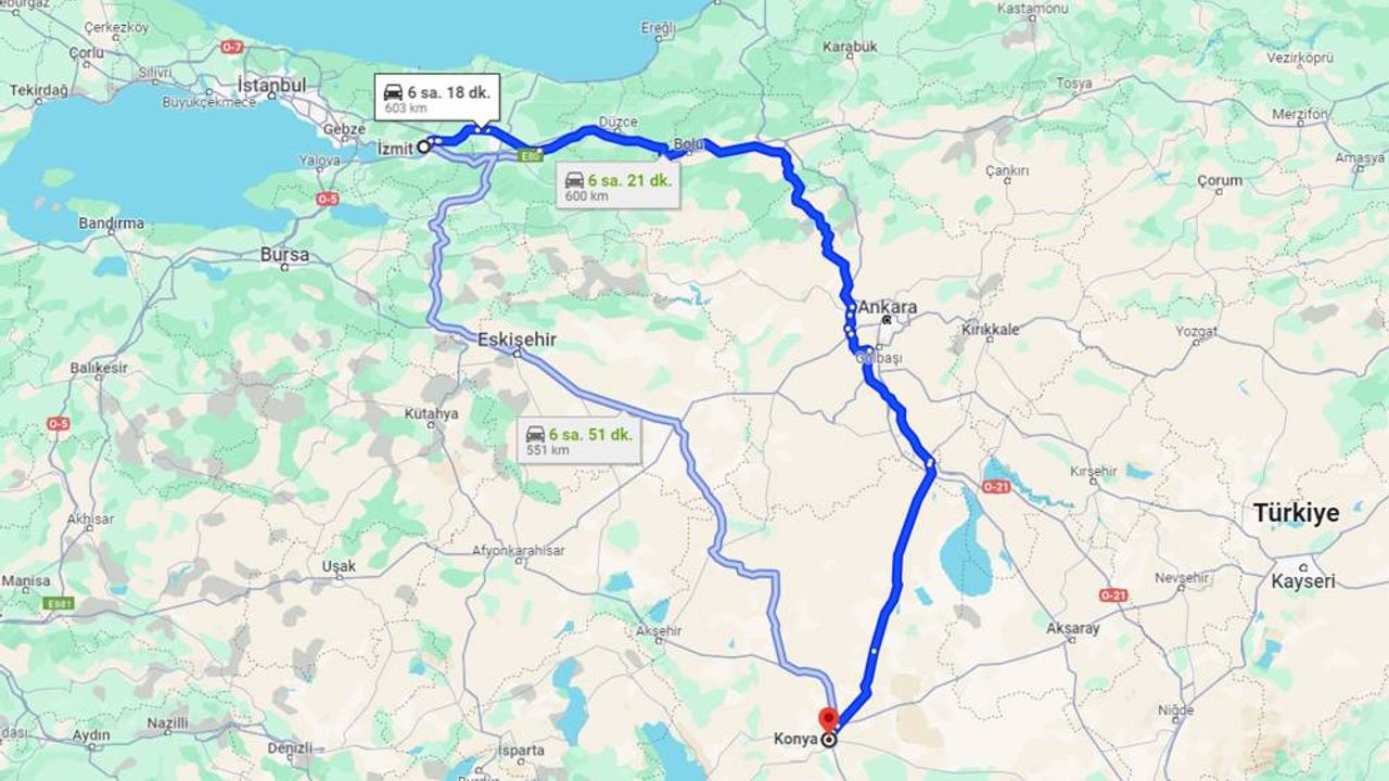 Kocaeli – Konya Arası Kaç Km, Kaç Saat Sürer?