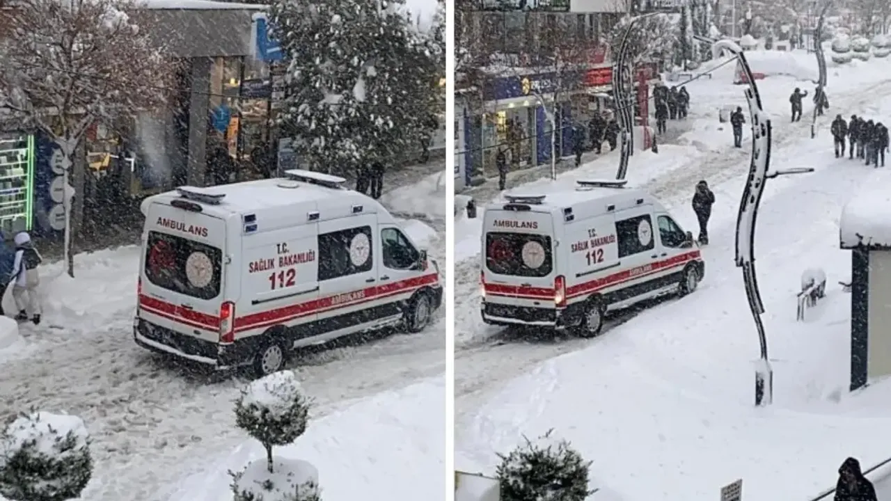 Ambulansın Karla İmtihanı! Zor Anlar Kameralara Yansıdı