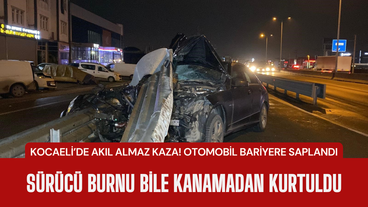 Kocaeli’de akıl almaz kaza! Otomobil bariyere saplandı, sürücü burnu bile kanamadan kurtuldu