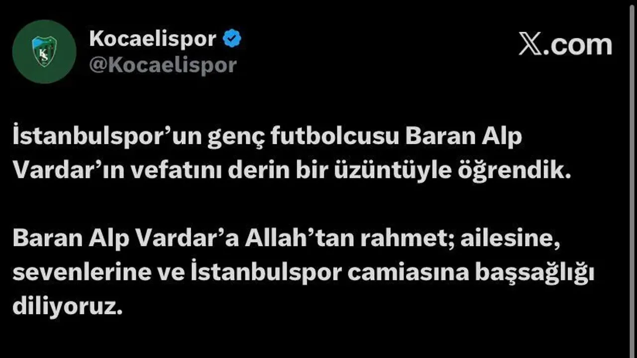 Spor camiası üzüntüde: Kocaelispor’dan Baran Alp Vardar mesajı