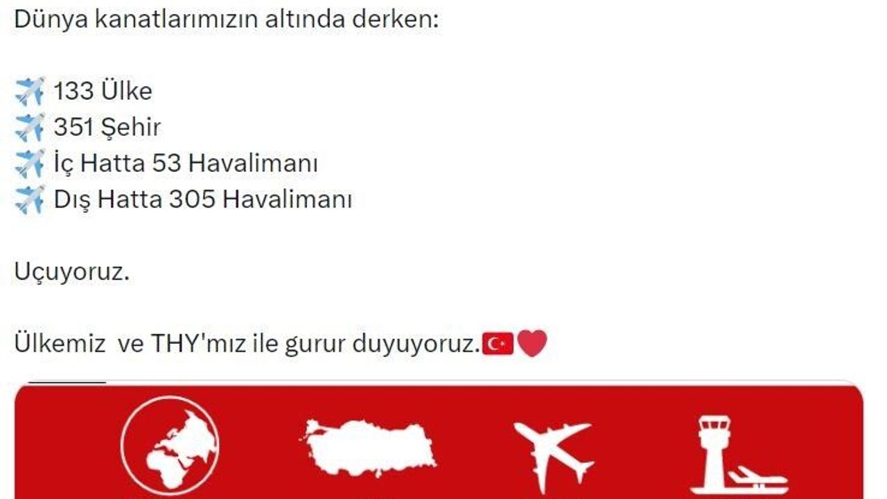 THY, 133 ülkede 358 havalimanına uçuş düzenliyor
