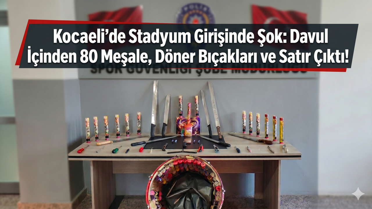 Kocaeli’de Stadyum Girişinde Şok: Davul İçinden 80 Meşale, Döner Bıçakları ve Satır Çıktı!