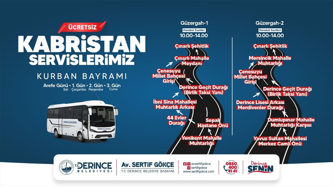 Derince’de Bayramda Mezarlıklara Ücretsiz Ulaşım: İşte Sefer Saatleri ve Güzergahlar