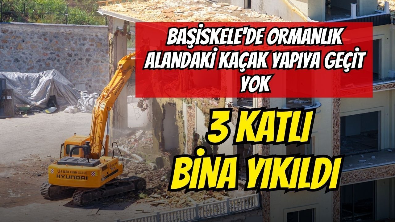 Başiskele'de Ormanlık Alandaki Kaçak Yapıya Geçit Yok: 3 Katlı Bina Yıkıldı