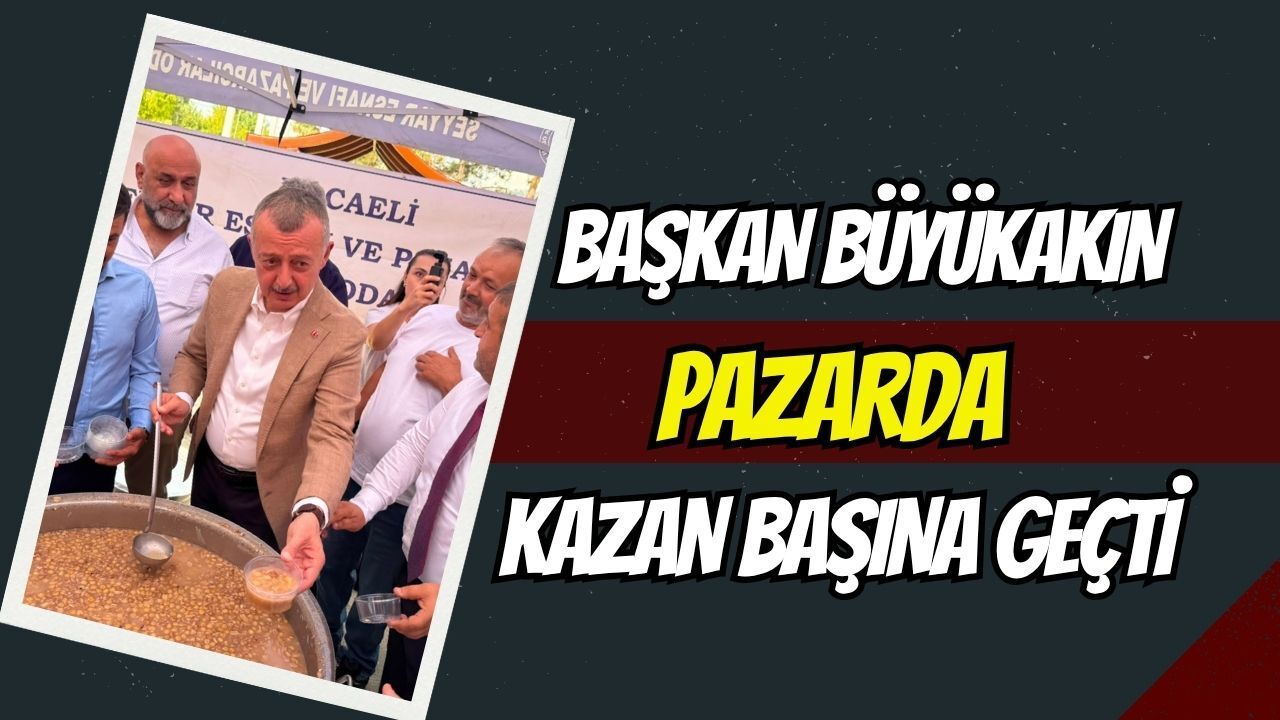 Büyükakın Pazarda Kazan Başına Geçti: Aşure Dağıtımına Vatandaş Akın Etti