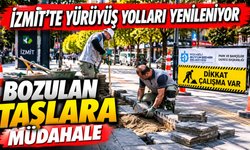 İzmit’te yürüyüş yolları yenileniyor: Bozulan taşlara müdahale