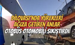 Dilovası'nda yürekleri ağza getiren anlar: Otobüs otomobili sıkıştırdı