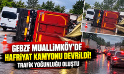 Gebze Muallimköy'de hafriyat kamyonu devrildi! Trafik yoğunluğu oluştu