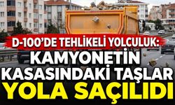 D-100’de tehlikeli yolculuk: Kamyonetin kasasındaki taşlar yola saçıldı