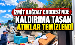 İzmit Bağdat Caddesi’nde kaldırıma taşan atıklar temizlendi