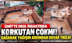 İzmit'te okul inşaatında korkutan çökme! Sağanak yağışın ardından duvar yıkıldı