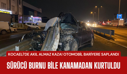 Kocaeli’de akıl almaz kaza! Otomobil bariyere saplandı, sürücü burnu bile kanamadan kurtuldu