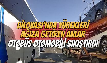 Dilovası'nda yürekleri ağza getiren anlar: Otobüs otomobili sıkıştırdı