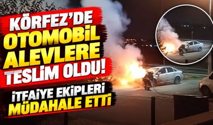 Körfez'de otomobil alevlere teslim oldu! İtfaiye ekipleri müdahale etti