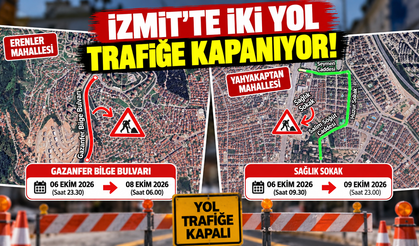 İzmit’te iki yol trafiğe kapanıyor!