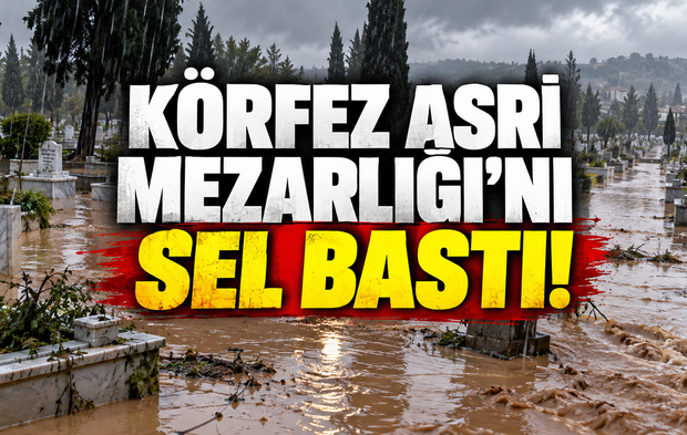 Körfez Asri Mezarlığı'nı sel bastı! Yoldan gelen sular mezarları aşındırıyor