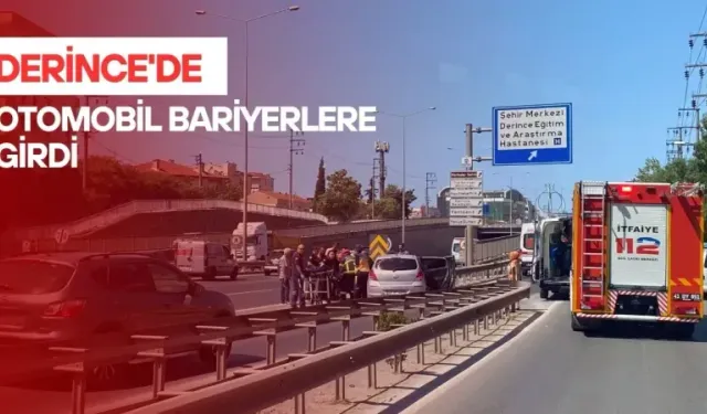 Derince'de bir araç bariyerlere girdi