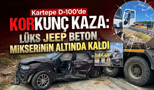 Kartepe D-100’de Korkunç Kaza: Lüks Jeep Beton Mikserinin Altında Kaldı
