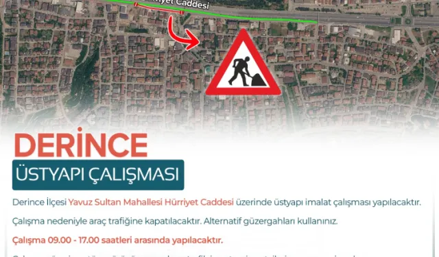 Derince'de Hürriyet Caddesi 15 Gün Trafiğe Kapanacak