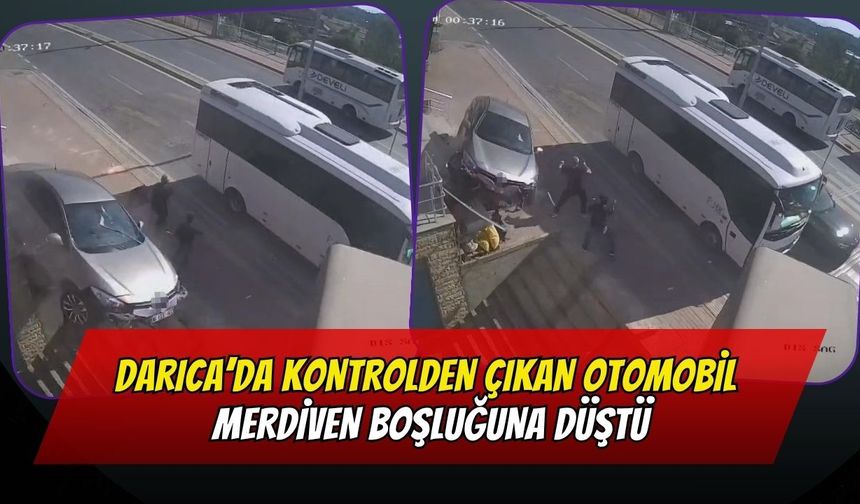 Darıca’da Kontrolden Çıkan Otomobil Merdiven Boşluğuna Düştü
