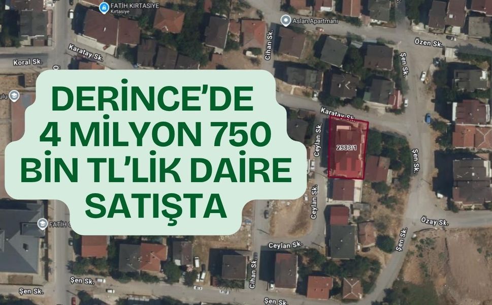 Derince’de 4 Milyon 750 Bin TL’lik Daire Satışta