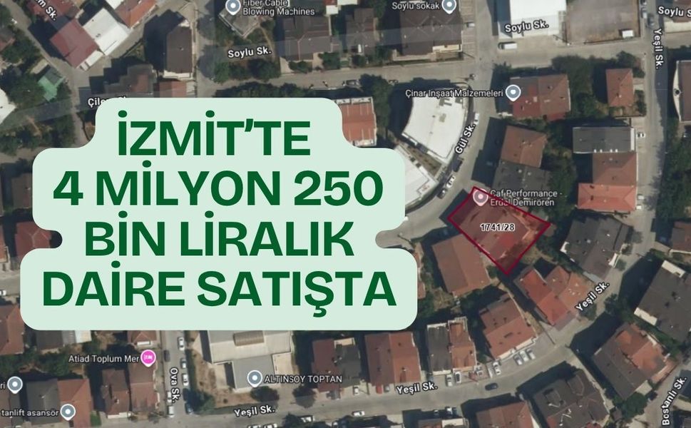 İzmit’te 4 milyon 250 bin liralık daire satışta