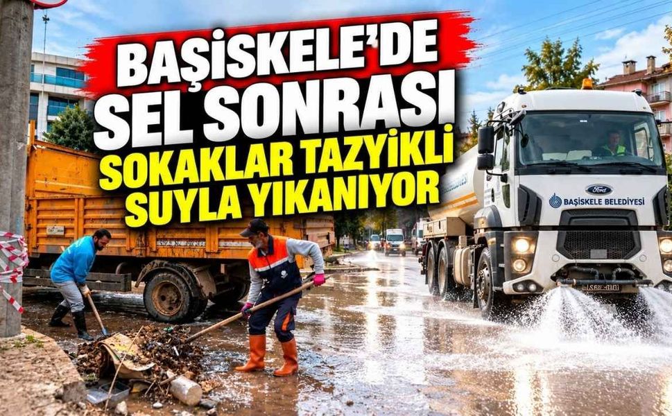 Başiskele'de Sel Sonrası Sokaklar Tazyikli Suyla Yıkanıyor
