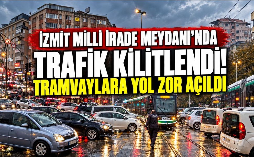 İzmit Milli İrade Meydanı’nda Trafik Kilitlendi! Tramvaylara Yol Zor Açıldı