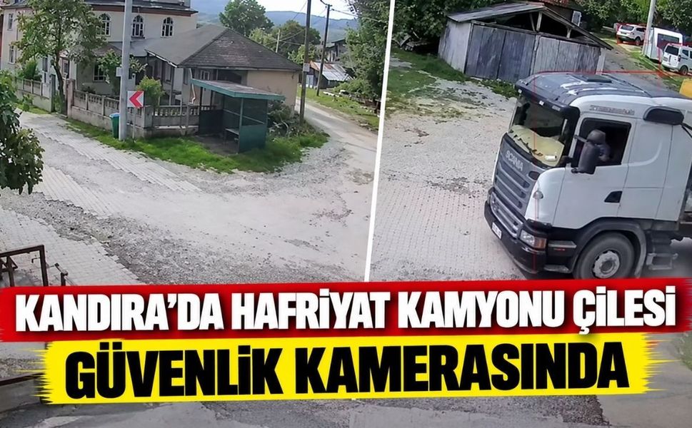 Kamyonların geçişi güvenlik kamerasında