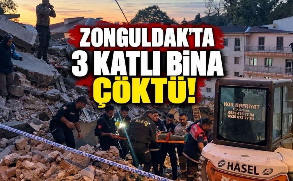 Zonguldak'ta 3 katlı bina çöktü! 2 kişi enkaz altında kaldı