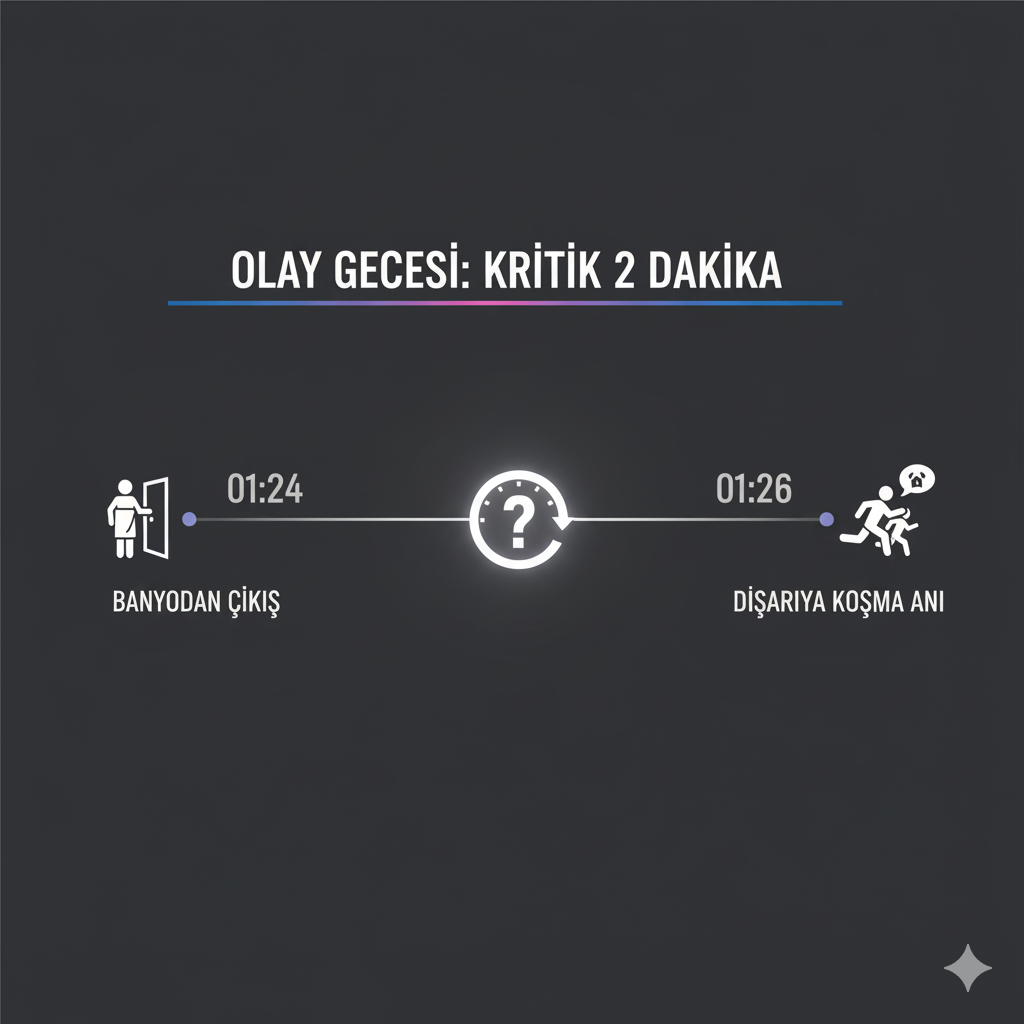 [GRAFİK: Güllü'nün son anlarının zaman çizelgesi (01:24 Banyodan Çıkış -> Olay -> 01:26 Çığlıklar)]