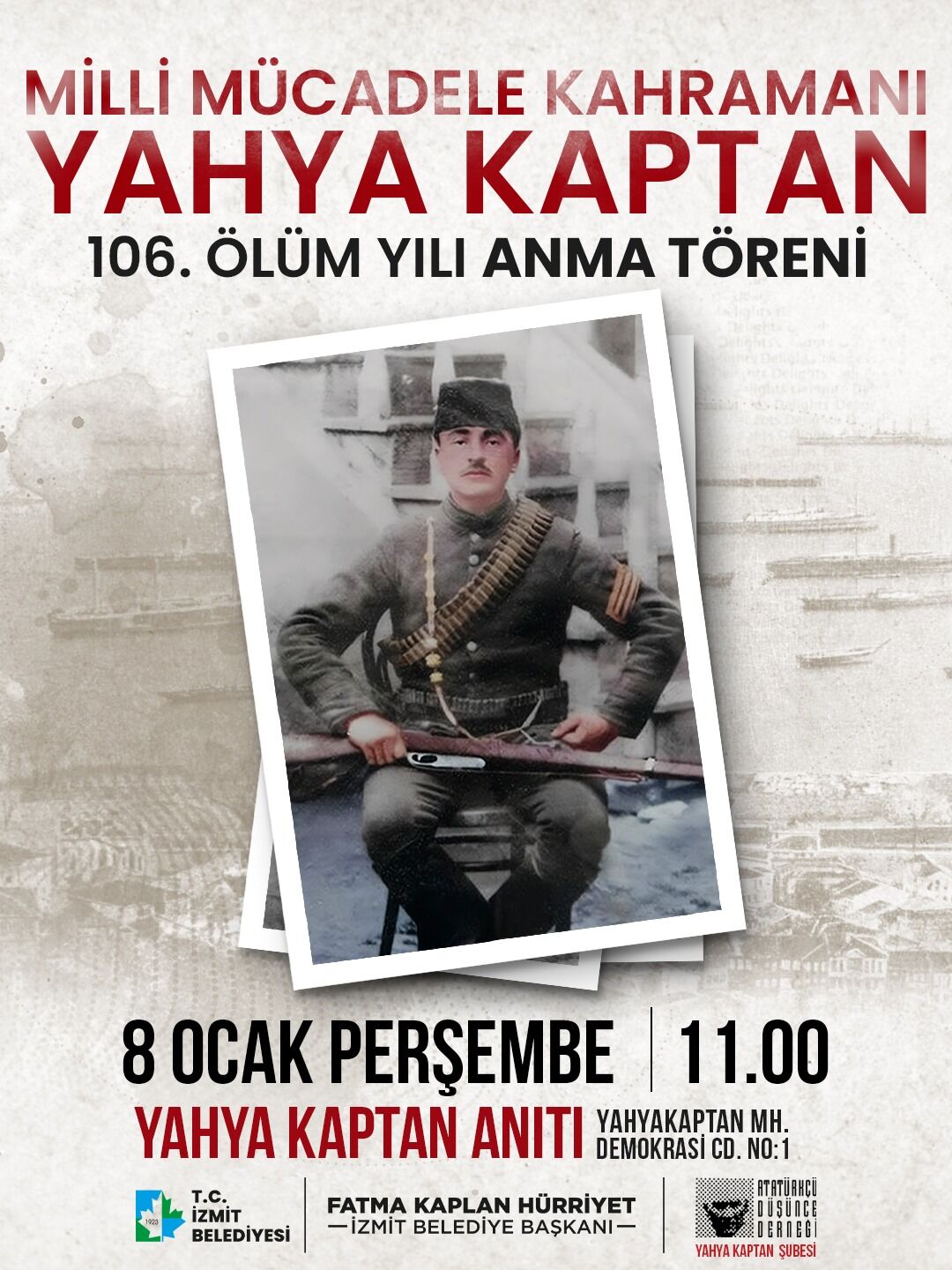 İzmit, Kahramanını Unutmuyor: Yahya Kaptan 106. Yılında Anılacak