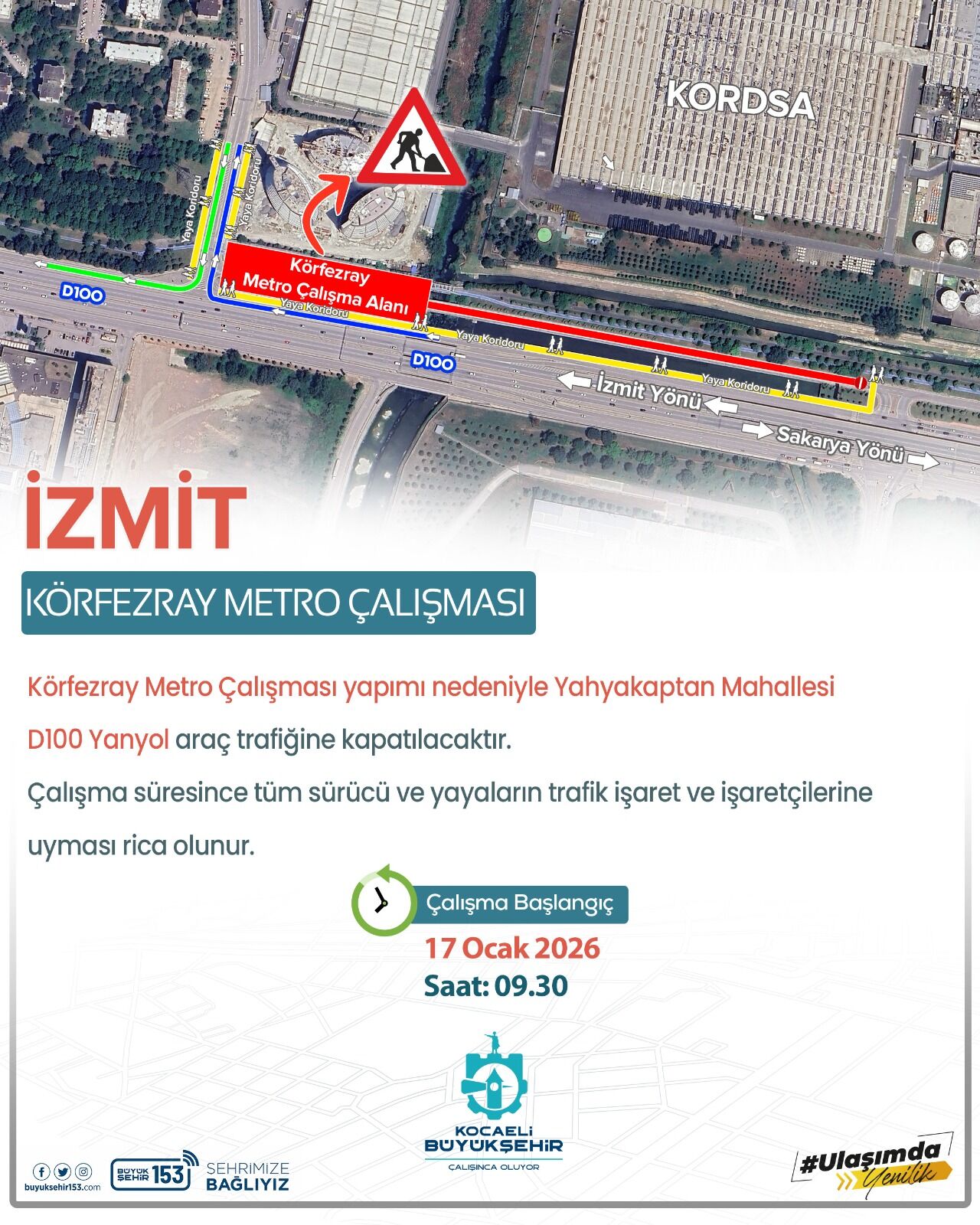 İzmit’te altyapı çalışması uyarısı: Sürücüler alternatif güzergâhlara yönlendiriliyor