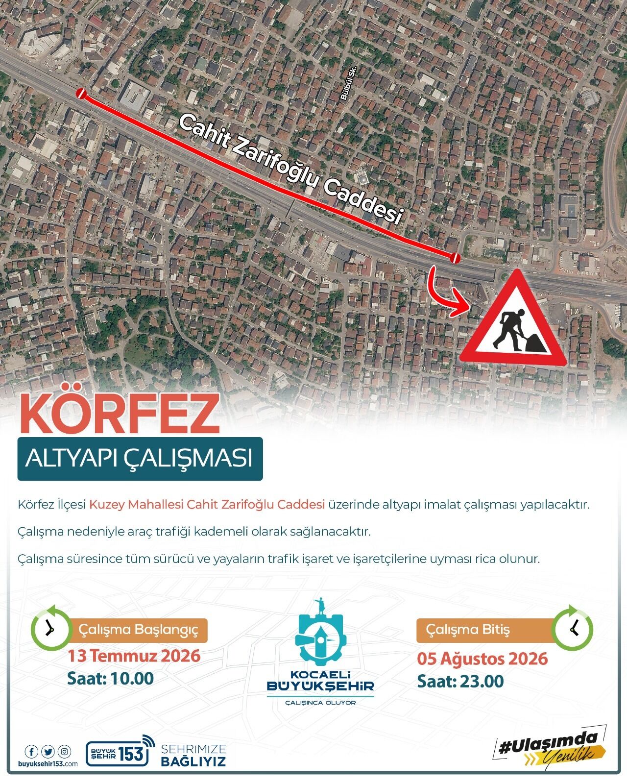 Körfez Cahit Zarifoğlu Caddesi Trafiğe Kapatılacak