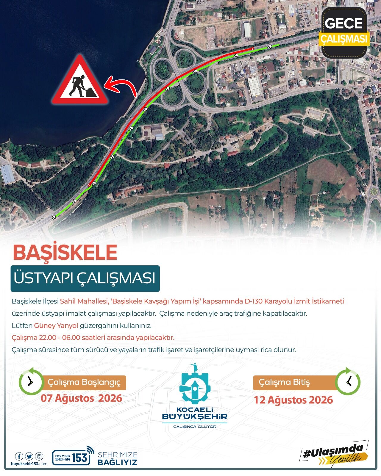 İzmit Istikameti Trafiğe Kapatılacak