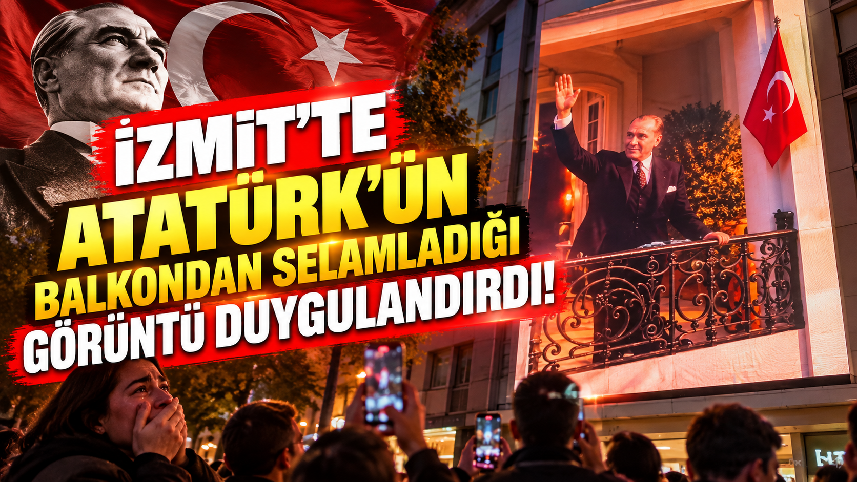 İzmit'te Atatürk'ün balkondan selamladığı görüntü duygulandırdı!