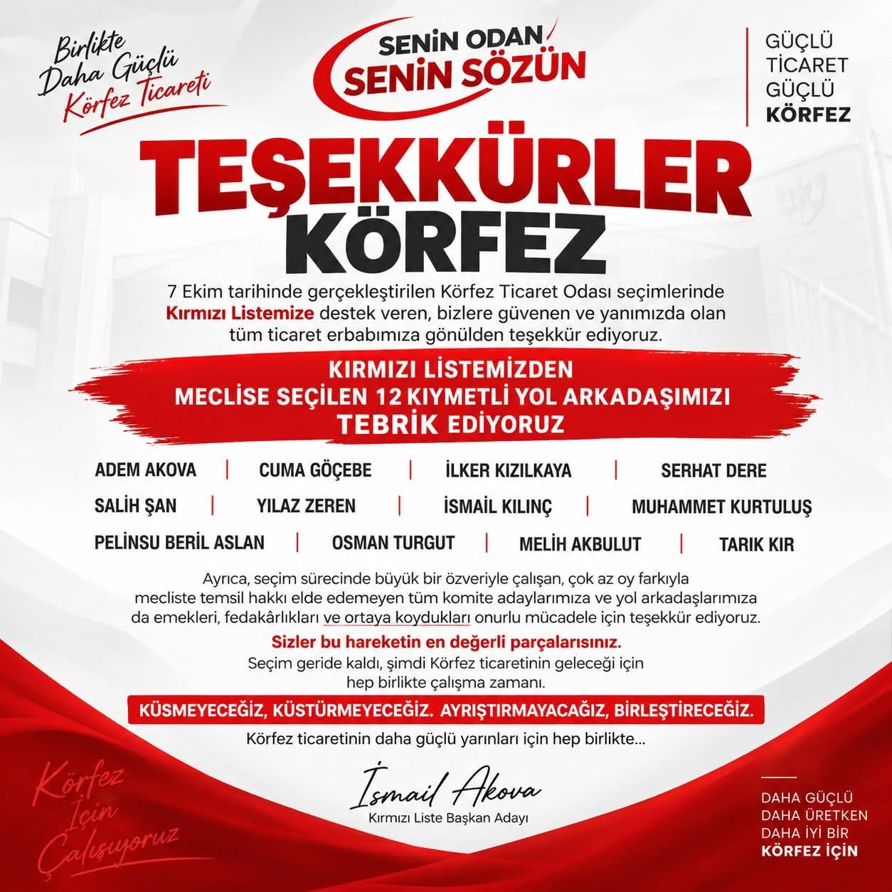 KTO Seçimleri Sonrası Akova’dan Birlik Çağrısı