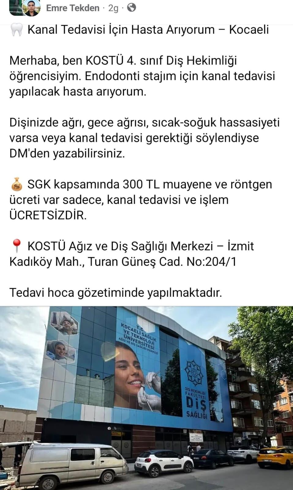 İzmit’te Ücretsiz Kanal Tedavisi! Hasta Arıyor-1
