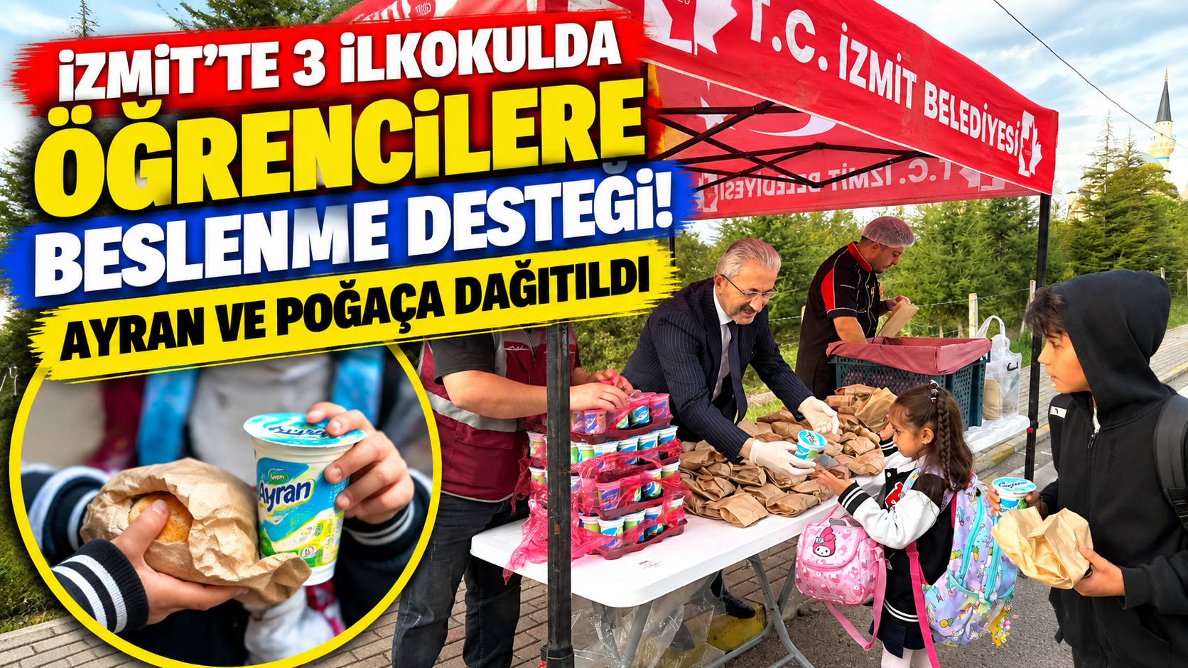 İzmit’te 3 ilkokulda öğrencilere beslenme desteği! Ayran ve poğaça dağıtıldı