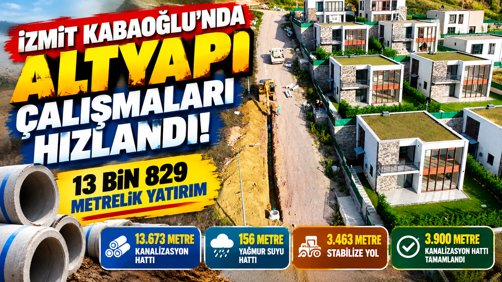 İzmit Kabaoğlu’nda altyapı çalışmaları hızlandı! 13 bin 829 metrelik yatırım