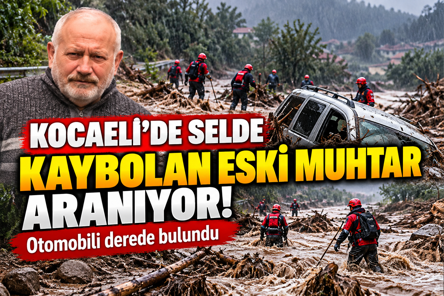 Kocaeli'de selde kaybolan eski muhtar aranıyor! Otomobili derede bulundu